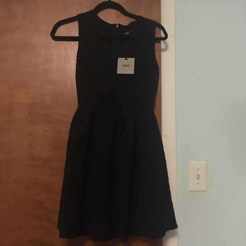 ASOS Structured Black V Neck Skater Dress - Picture 2 of 2